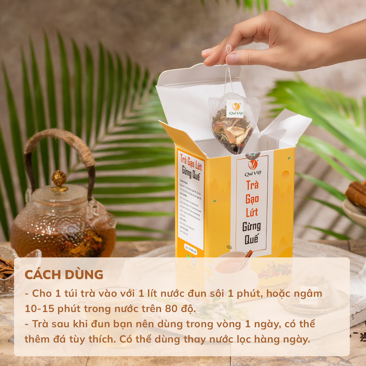 Cách dùng trà gạo lứt gừng quế quê việt