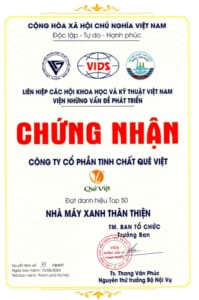 Giấy chứng nhận Top 50 Nhà Máy Xanh Thân Thiện 2024