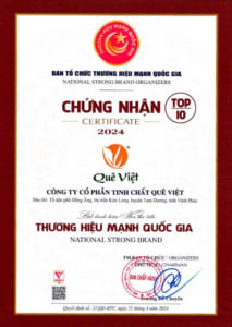 Giấy chứng nhận Top 10 thương hiệu mạnh quốc gia 2024